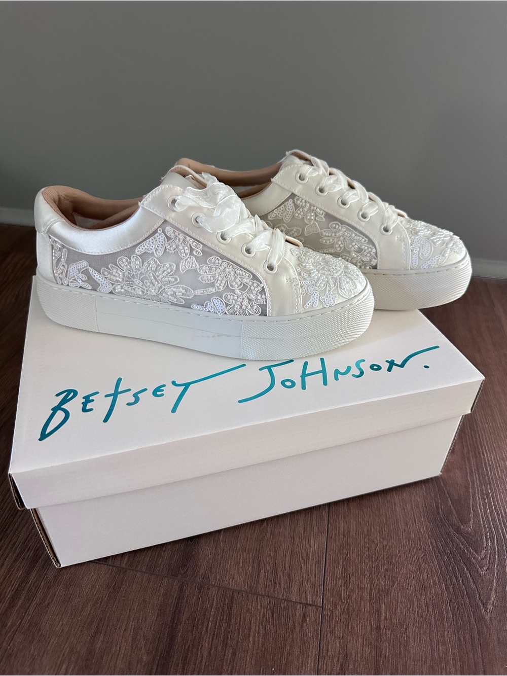 Betsey Johnson Ivory Lace Platform Sneakers